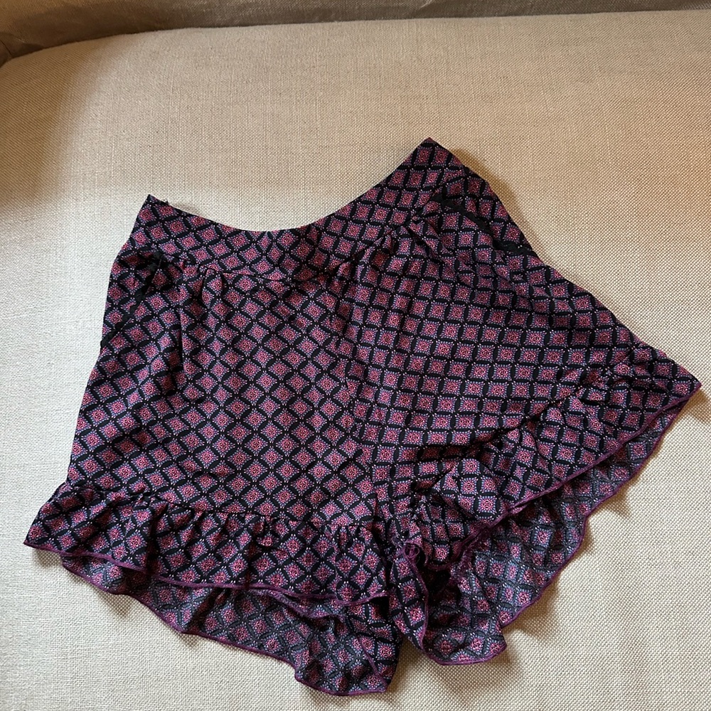 Black and Pink Patterned Ruffle Shorts